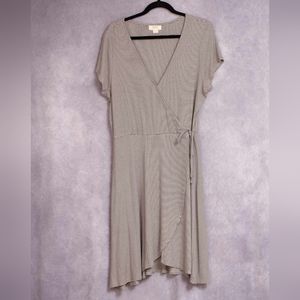 Maeve Gray and White Striped Wrap Dress
